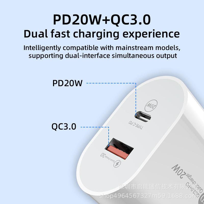 PD20W + QC3.0 Fast Charger for iPhone & Android, Dual Port A+C