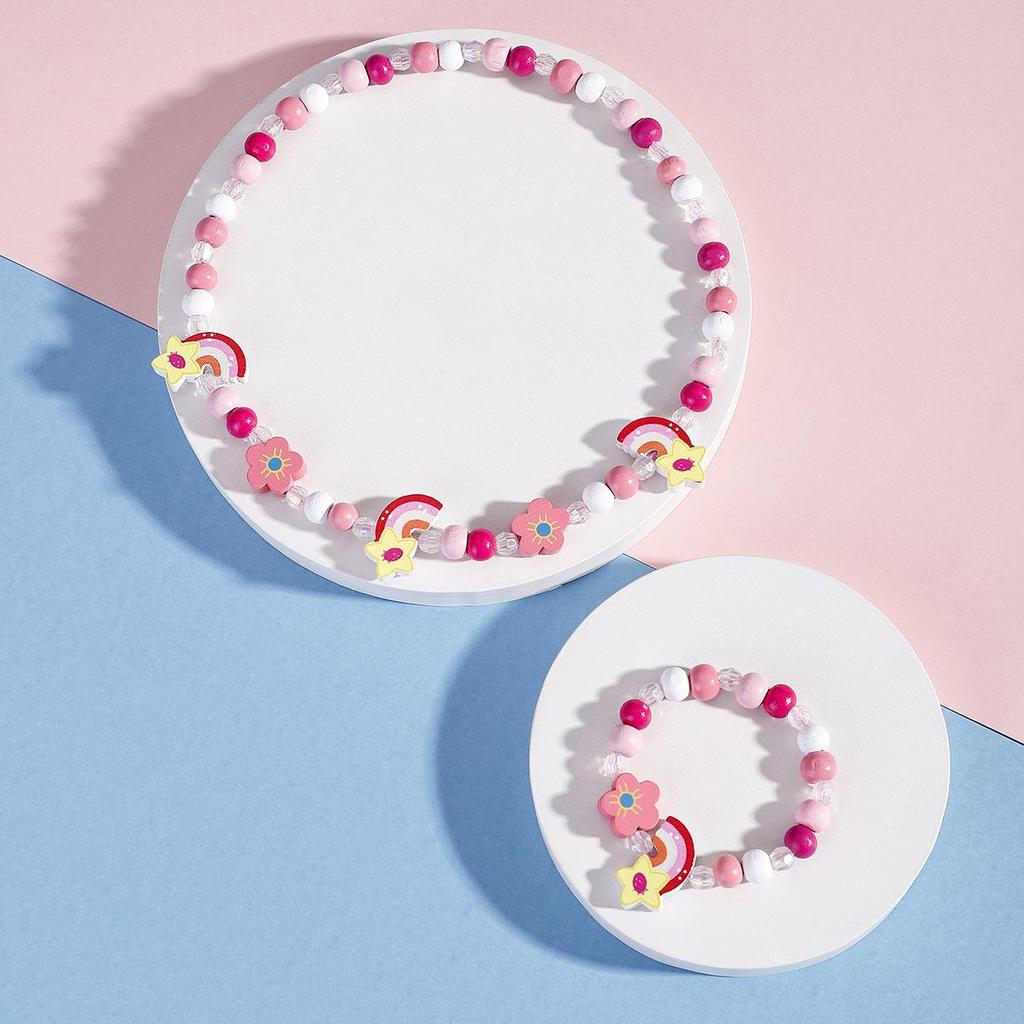 2pcs Children's Luminous Necklace Bracelet Set Cartoon Princess Jewelry Accessories Makeup Toys for Kids Girls Birthday Gifts