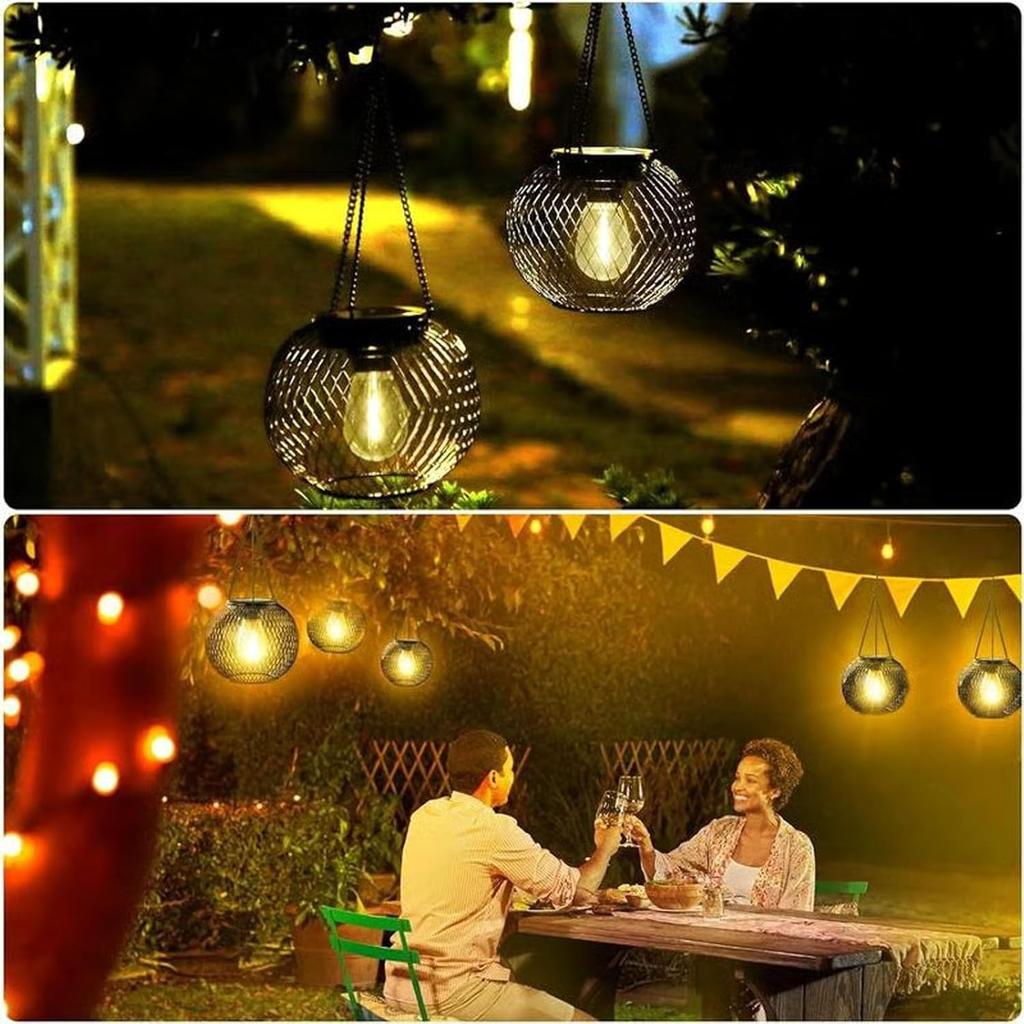 Waterproof Outdoor Solar Hanging Light,Upgraded Metal Hanging Solar Lights Lantens for Outside Decorative Lanterns for Garden Yard Patio