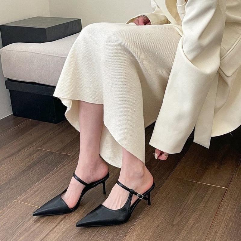 Fashion New Summer Women's Pointed Toe Mules Slippers Fashion Shallow Slip On Slides Casual Street Style Slingback Heels Zapatos Mujer