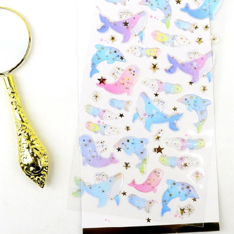 6Sheets Gold Foil Embossed Sticker Clear Cartoon PVC Resin Decorative Sticker for Journal Notebook Scrapbooking Supplies