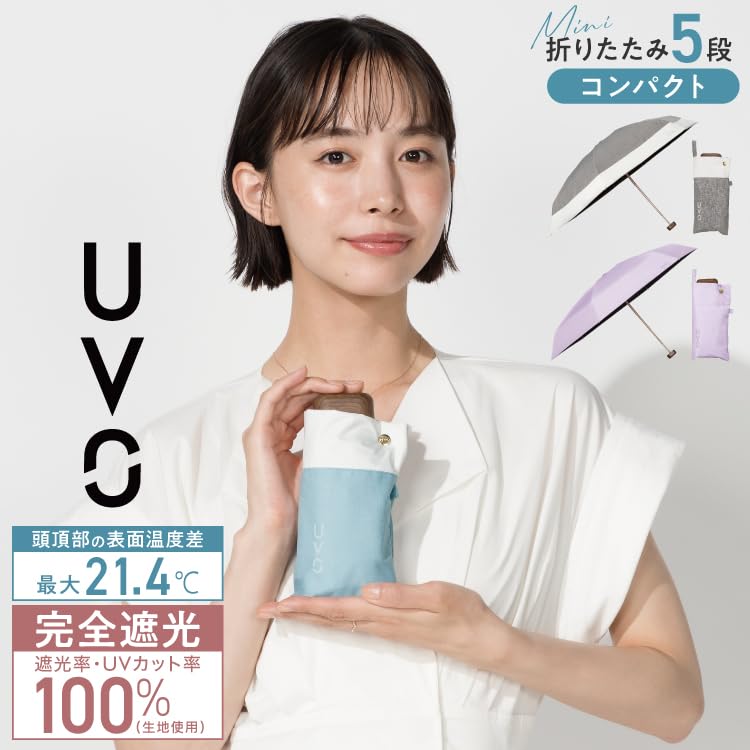 UVO Folding UV Light Saxophone Blue x Wpc. (Ubo) Parasol, 5-section, Patchwork, 100% Protection, 100% Blocking, UV102PAT05F46, Off-White