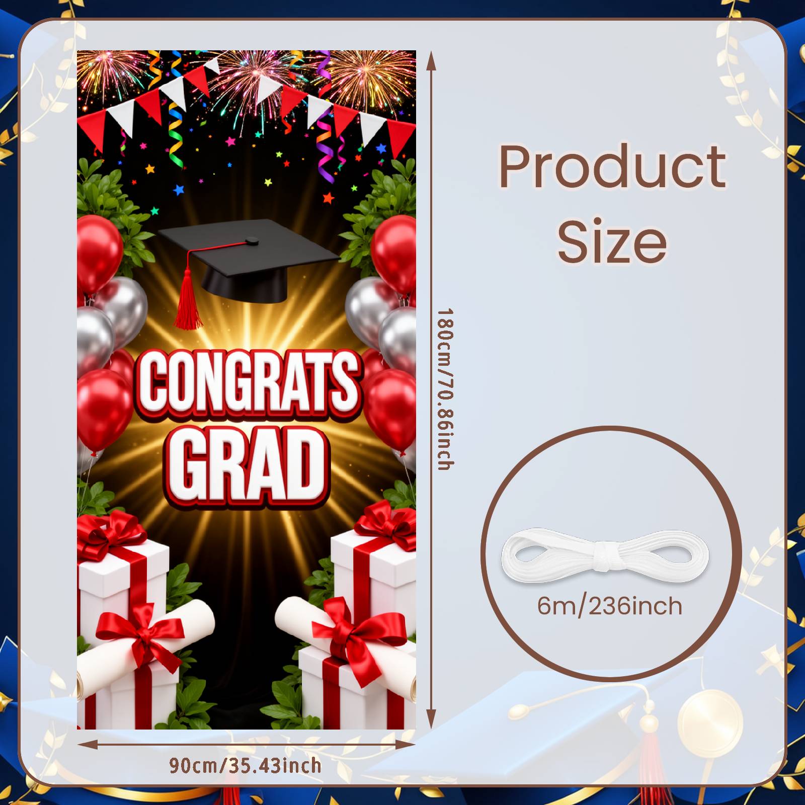 

Academic Achievement Background Red Balloons Congrats Grad Backdrop Graduation Party Banner Red Ribbons Celebration Banner