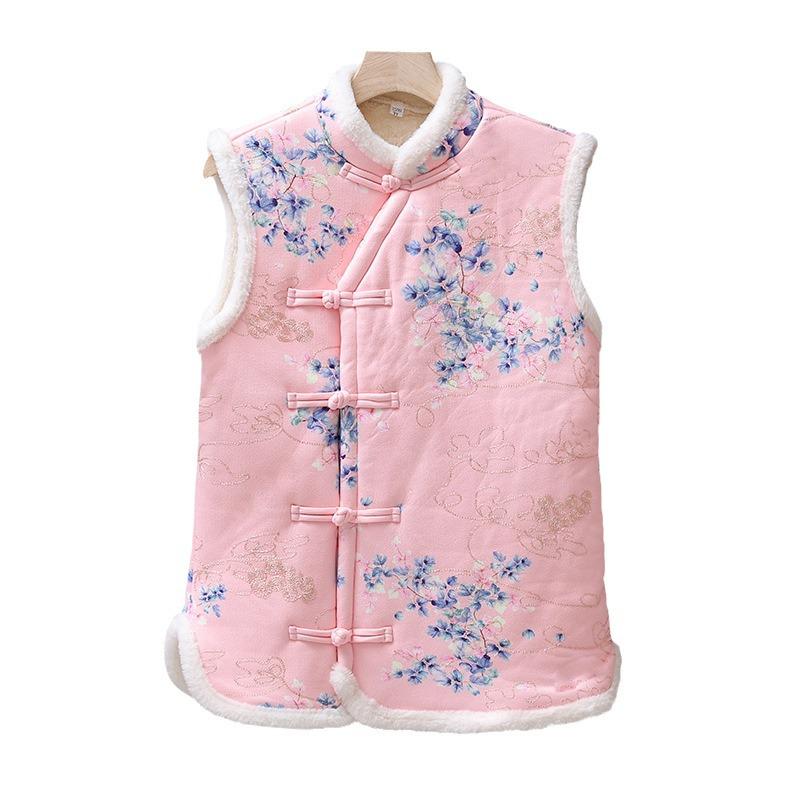 Midlife Women's Fashionable Floral Winter Vest - Cozy, Thick, Velvet-Lined Cardigan for Women Aged 60+