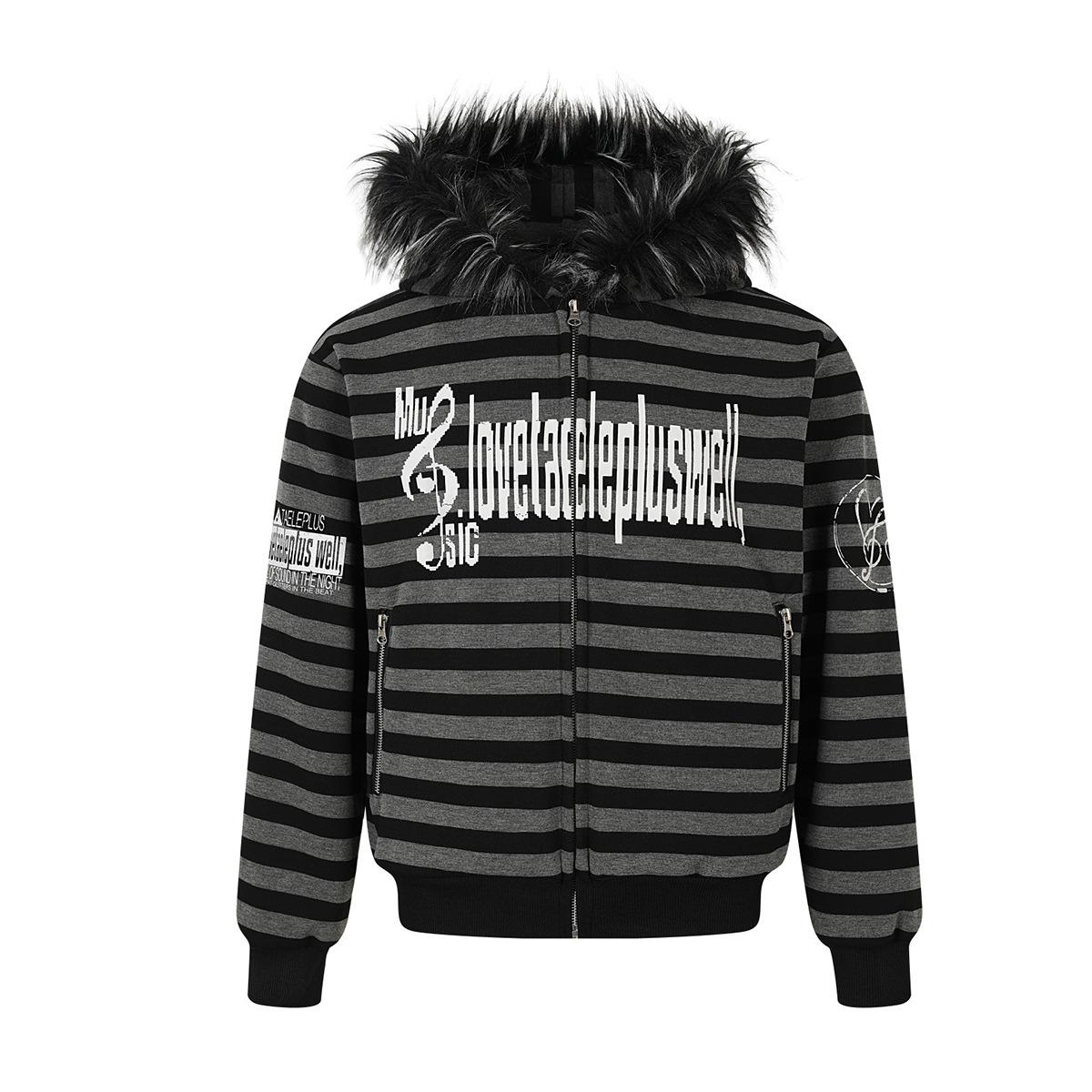 Autumn American Vintage Striped Hoodie Sweater Jacket Printed Cardigan Zipper Sweater Men S чёрный