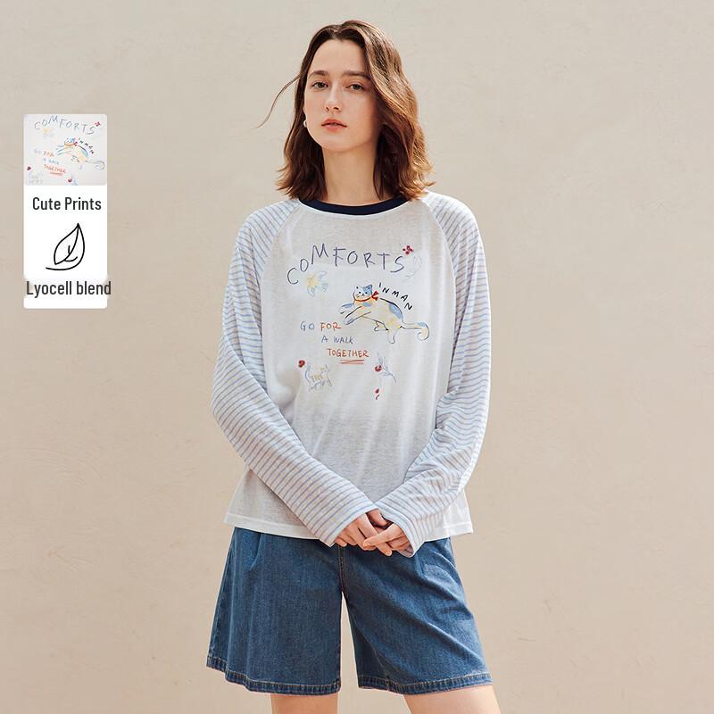 INMAN Women s Lyocell Blend Color Block Printed Long Sleeve T-Shirt L