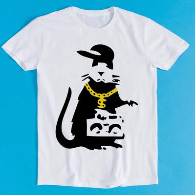 Banksy Gangsta Rat Printed Tshirt Womens Street Fun Top Comfortable Loose Short Sleeve Unisex