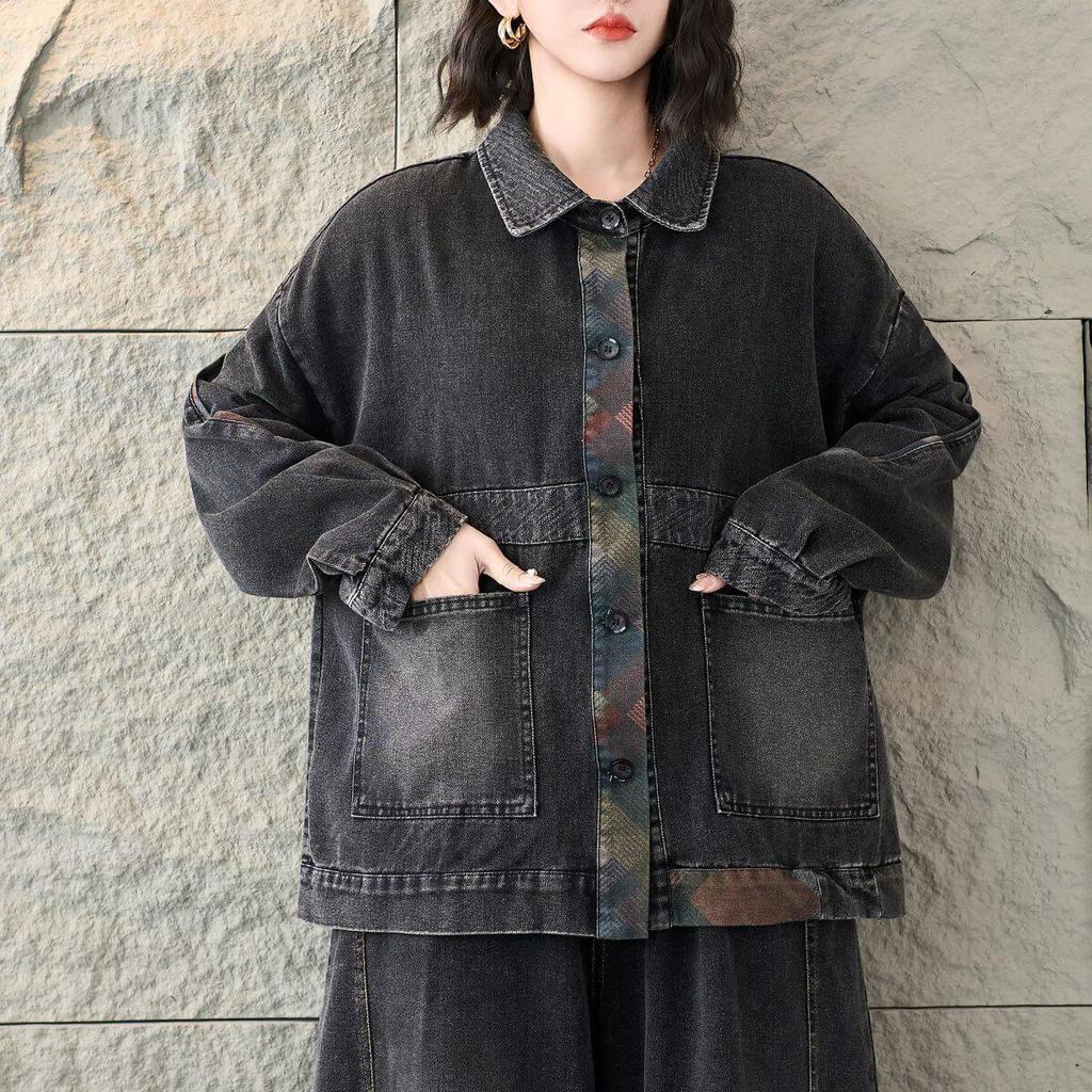 Women's Plus Size Versatile Long Sleeve Denim Jacket - Spring Collection