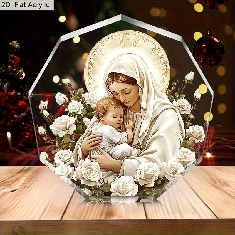 2D Flat "Nativity Scene" Acrylic Desk Decor Plaque, Mary & Jesus, Suitable for Wall Decoration, Porch, Room, Villa, Accents Home, Hallway, or Workplac