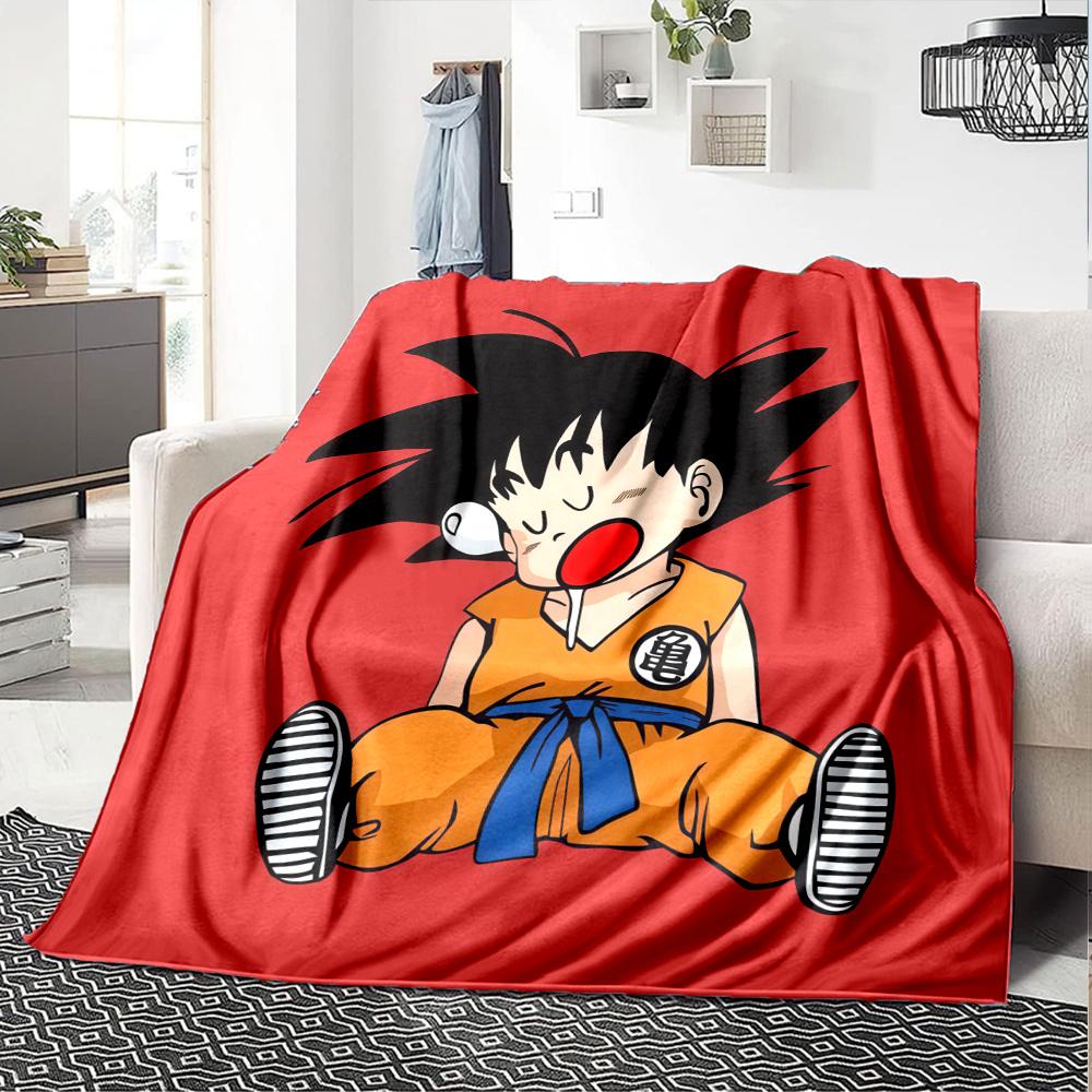 1PC Cute Cartoon Son Goku Patterned Flannel Blanket Suitable For All Seasons For Home Decor Warmth And Comfort Gifts Holiday Present