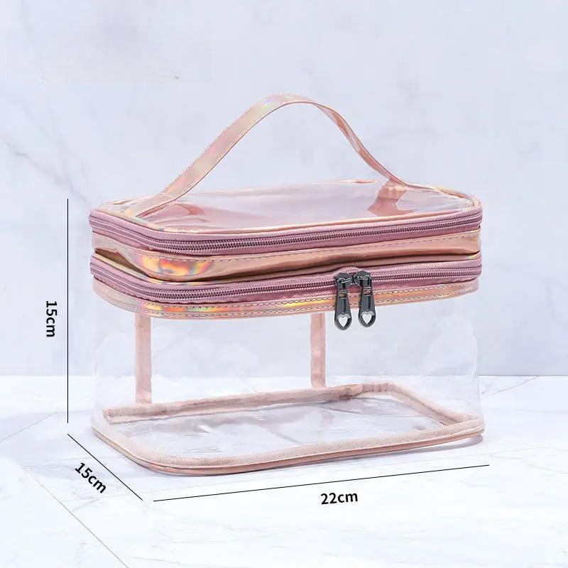 Korean Transparent Makeup Bag Large Capacity Dry and Wet Separation Waterproof Toiletry Bag Portable Travel Cosmetics Storage Ba