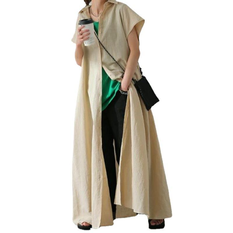 

Женское платье свободного кроя, пуловер, с короткими рукавами, из хлопка и льна one size