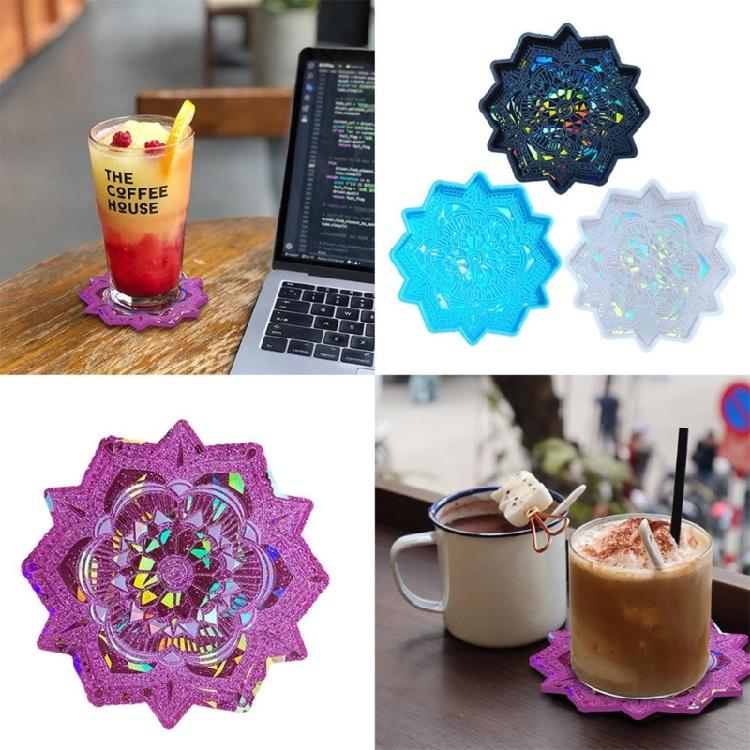 Mandalas Coaster Mold Flower Shape Silicone Mould Holographic Resin Molds Decor
