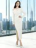 Stylish White Off-the-Shoulder Dress: Elegant, Long-Sleeved, Cinched-Waist, Perfect for Autumn/Winter, Formal Cross-Border Daily Wear