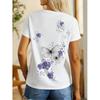Women's 3D Printed Butterfly & Floral Casual T-Shirt - Vibrant Purple/White/Black/Blue/Grey, Breathable Machine-Washable Fabric, All-Season Comfort