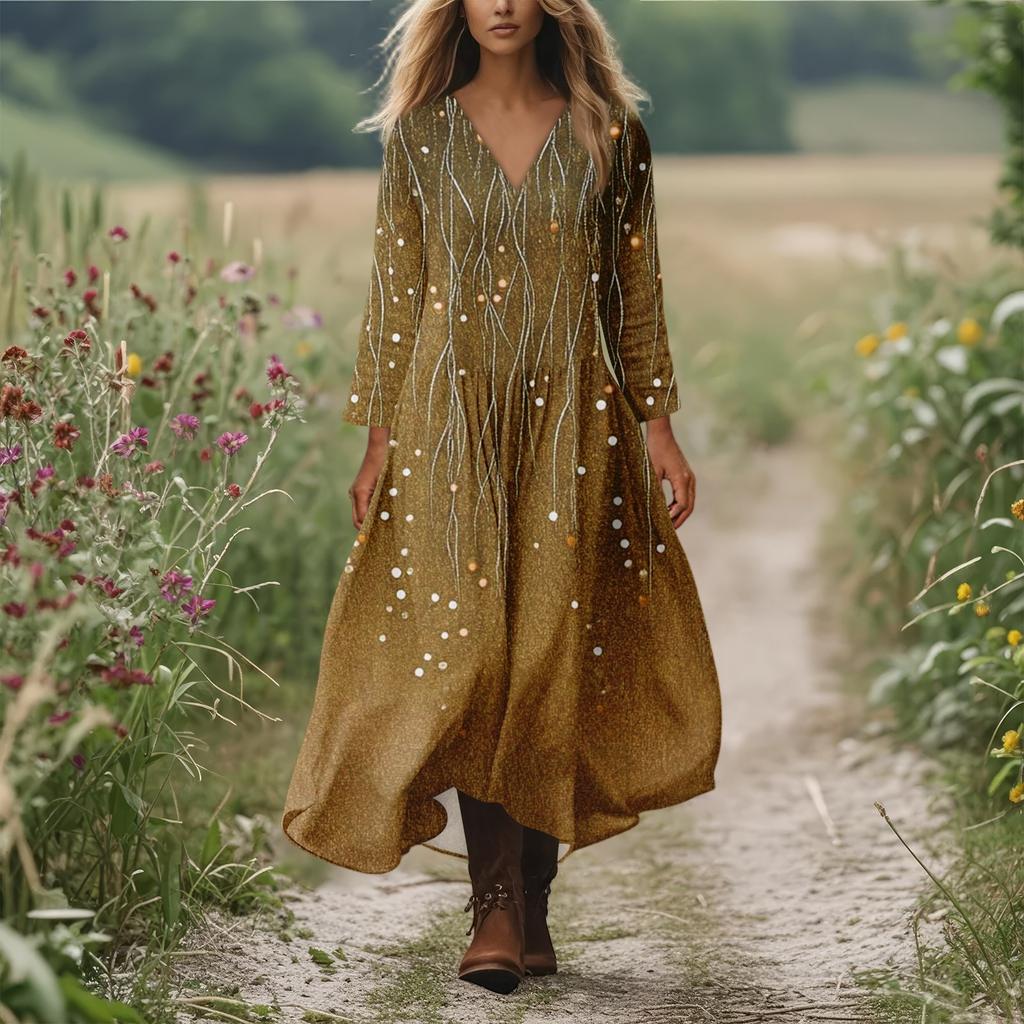 Women's Casual And Fashionable Round-neck Long Sleeve Mid Length Dress