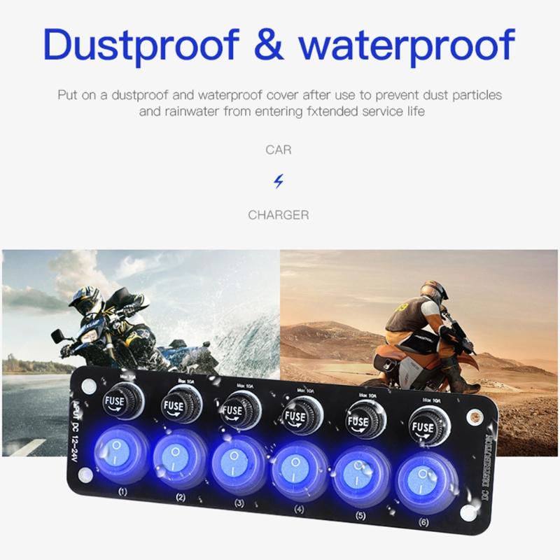 6 Position Rocker Toggle Switch For Car RV Truck Boat Ships Electronic On/Off Power Button Multi Port Sockets Switches