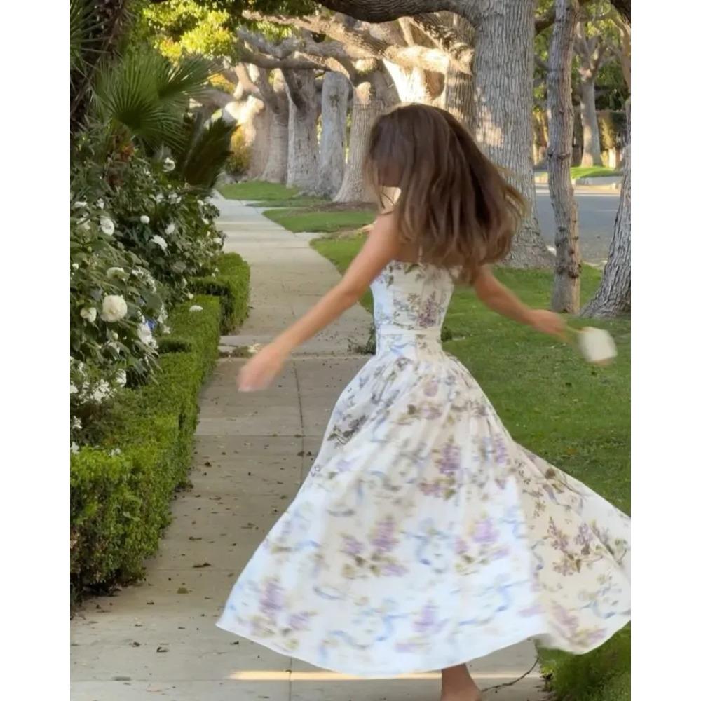 Rochie Maxi Plisată cu Talie Înaltă cu Imprimeu Floral Vintage Femei Sexy Fără Spate Fără Mâneci Rochii Lungi Vară Sexy Vocație Petrecere Robă