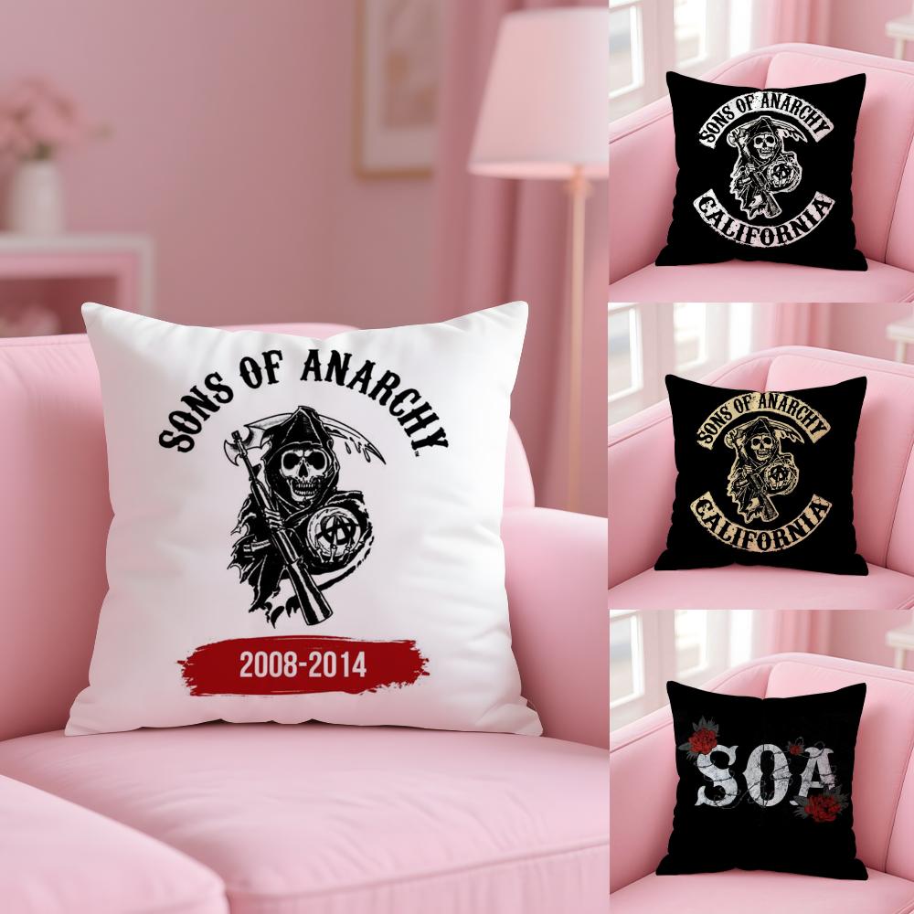 S-Sons Of A-Anarchy Cushion Cover Plush Fabric Soft Double-Sided Printed Sofa Pillow Case Colorfast Home Decor Gift