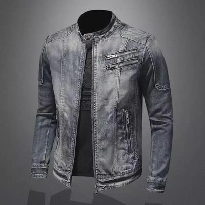 European Lapel Denim Motorcycle Jacket - Men's Retro Slim Fit Casual Coat