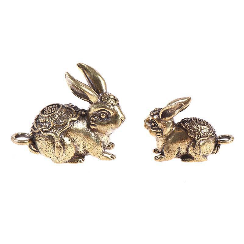Chinese New Year brass Zodiac Lucky Rabbit Statue Ornament Key Chain Pendant Figurine Home Office Decorations 2023