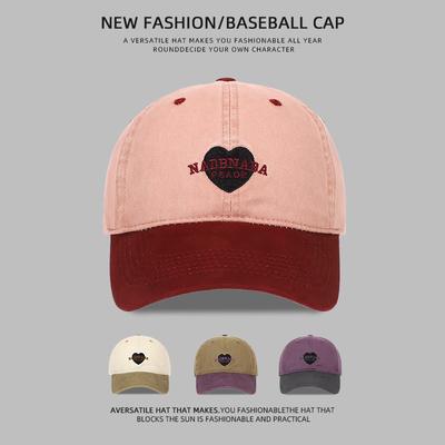 Color Matching Retro Love Embroidery Peaked Cap Children Spring and Summer Casual Wide Brim Show Face Small Soft Top Baseball Cap Tide