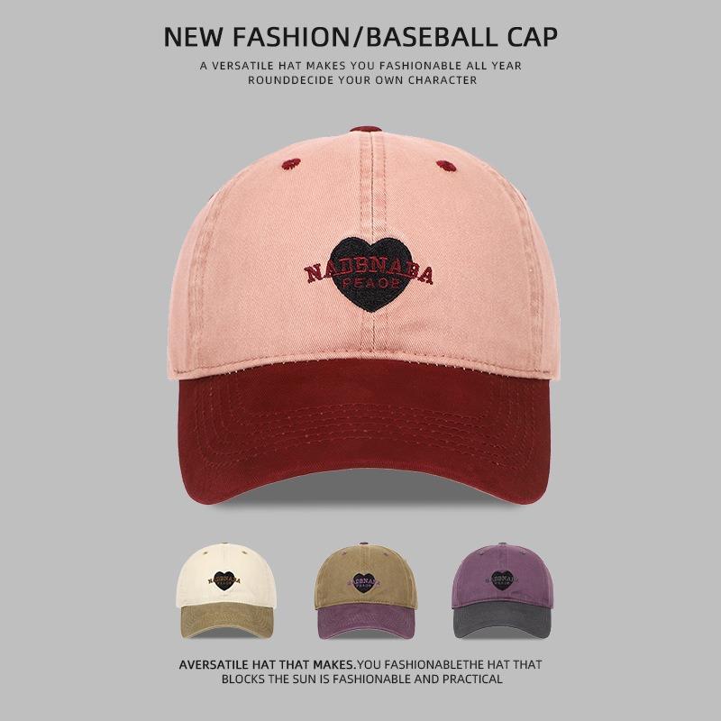 Color matching retro love embroidery peaked cap children spring and summer casual wide brim show face small soft top baseball cap tide