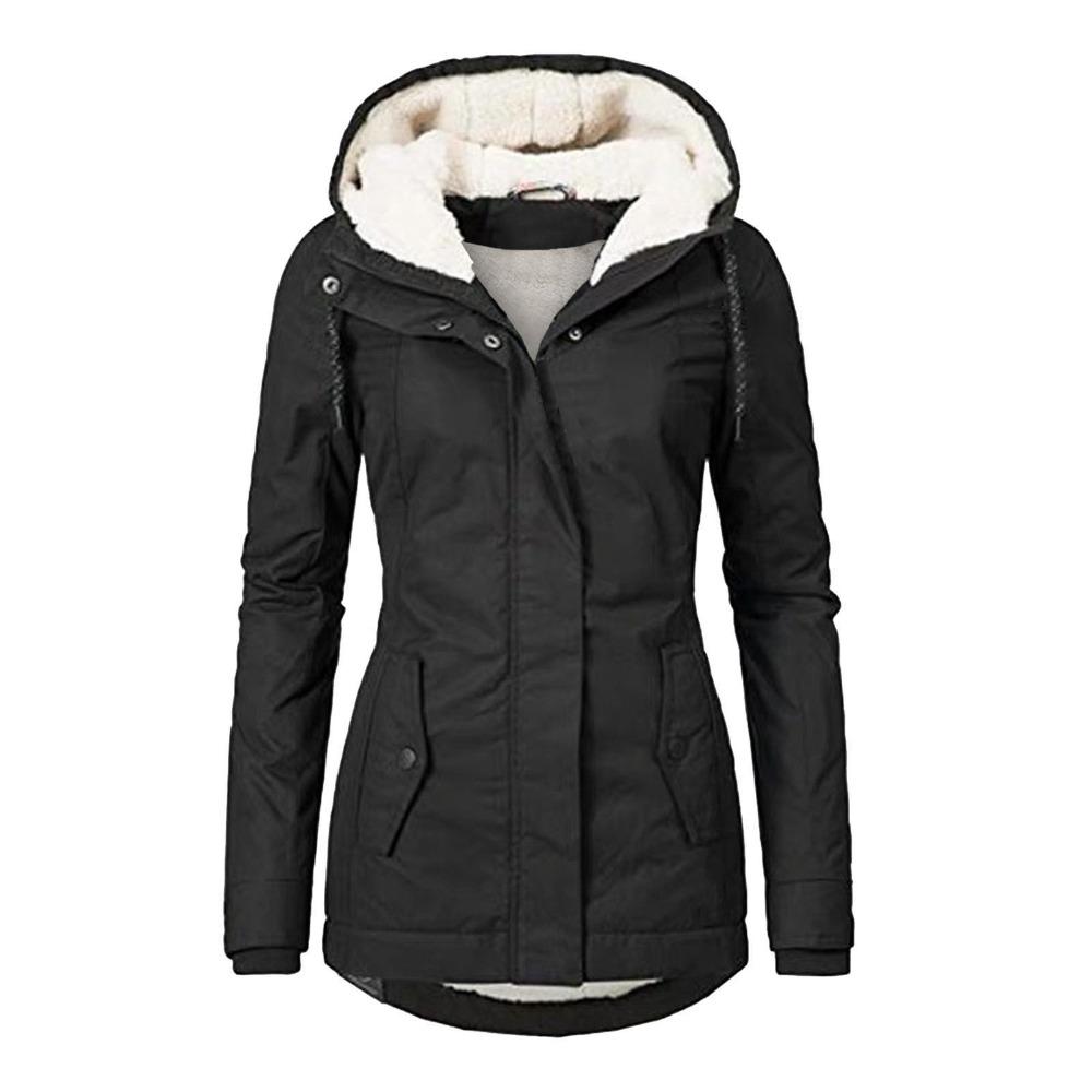 Women's Hood Long Sleeve Loose Fit Midi Parka Coat Fleece Lined Warm Cotton Outerwear Winter Jacket