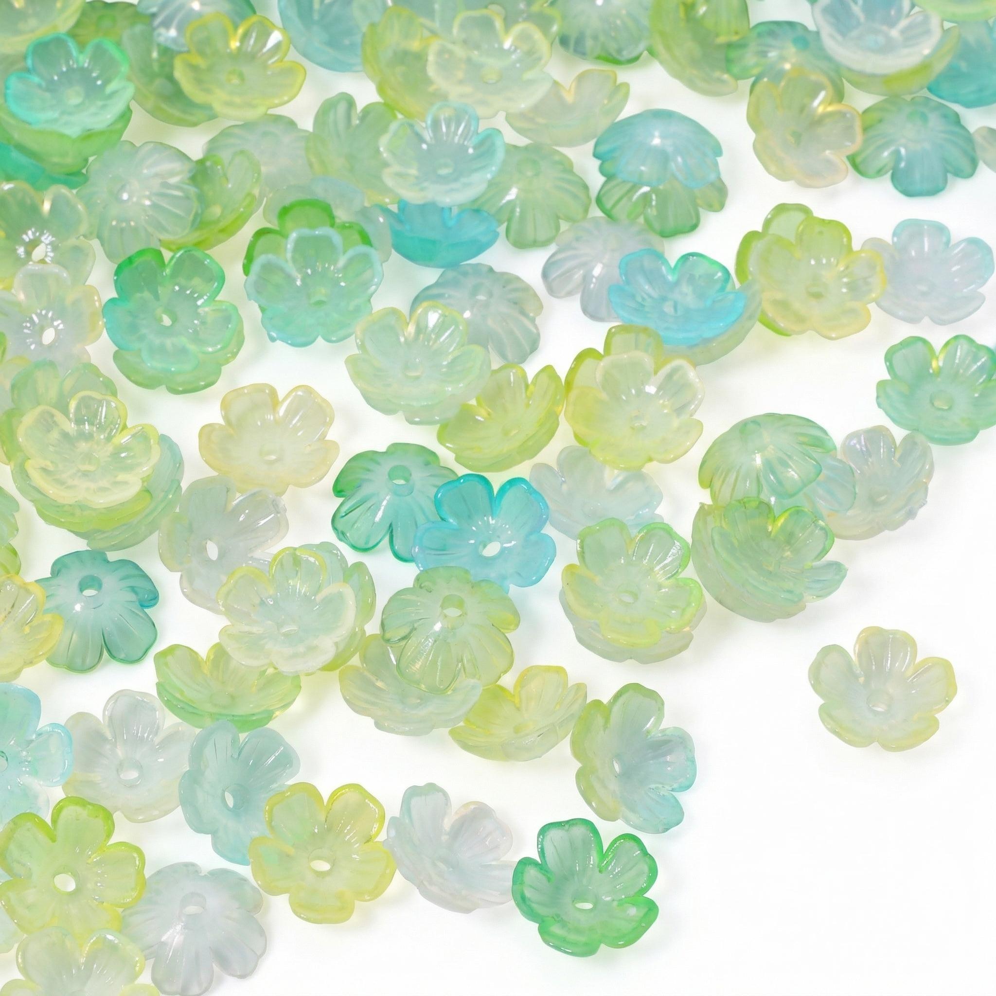 80Pcs Acrylic Beads Flower Charms For DIY Bracelets Necklaces Jewelry Making verde/albastru