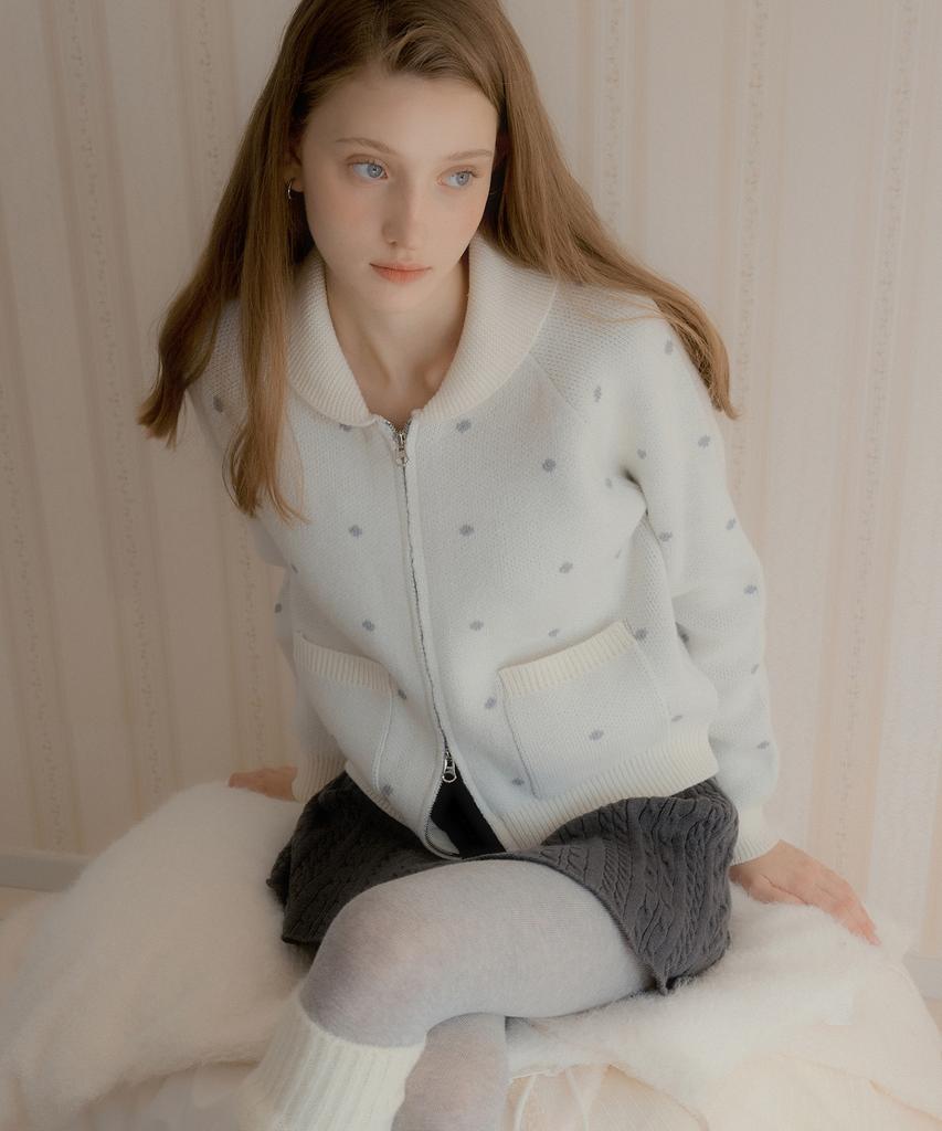 LETTER FROM MOON Dot Alpaca Wool Knit Zip-Up (Ivory)