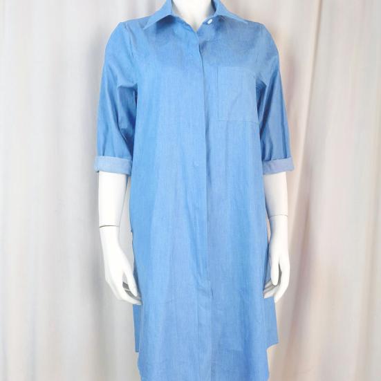 Denim Dress Single Breasted Pockets Summer Buttons Knee Length Dress Streetwear