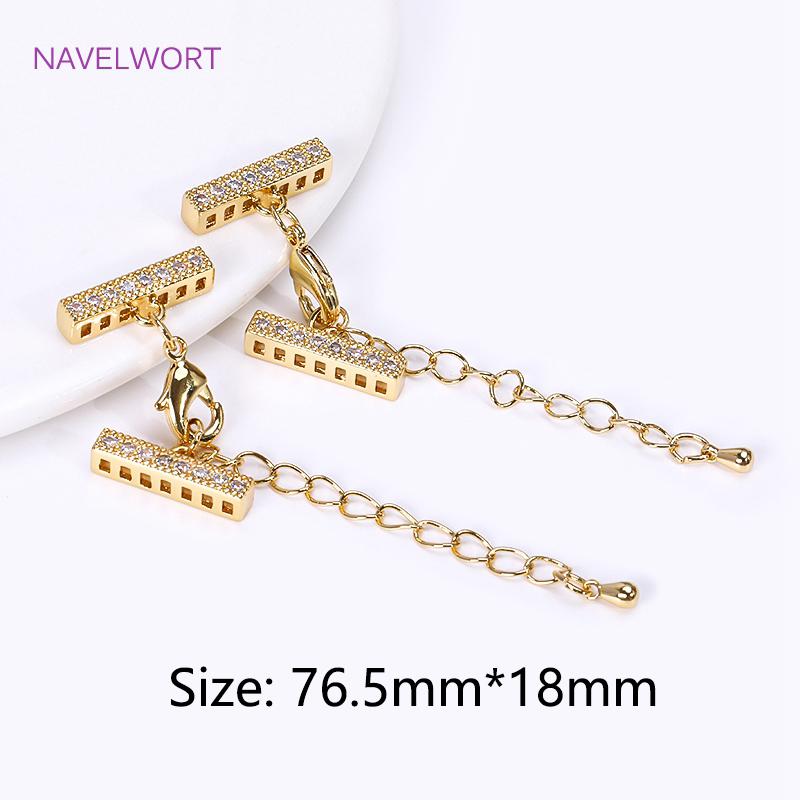 18K Gold Plated Lobster Clasps Extender Chain With Cuboid Separator Spacer Bars,Inlaid Zircon DIY Bracelet Hooks Clasp Findings
