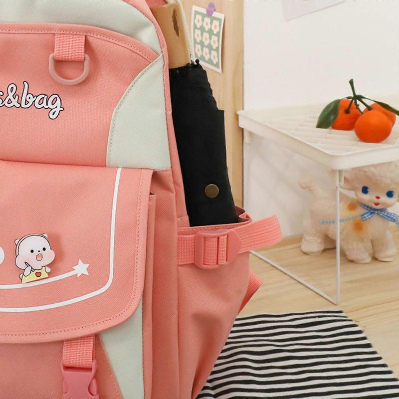 4pcs Cartoon Nylon School Backpack Shoulder Bags Travel Daypacks Bookbag Pencil for Case  Purple
