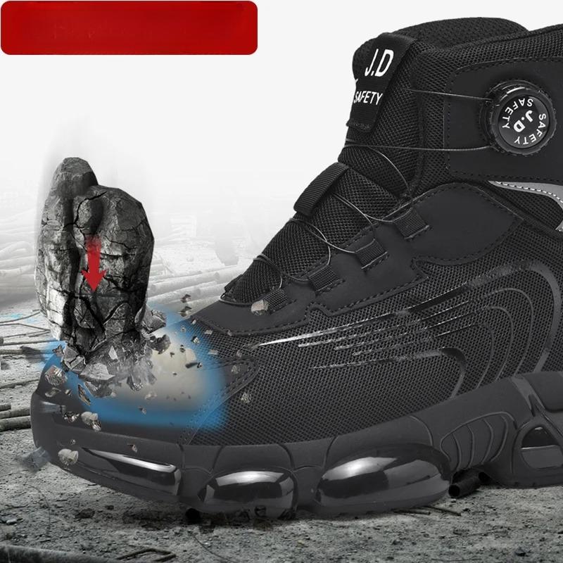 New Men's Rotary Buckle Work Safety Shoes Protective Fashion Tactical Boots Anti-impact and Anti-piercing Work Shoes