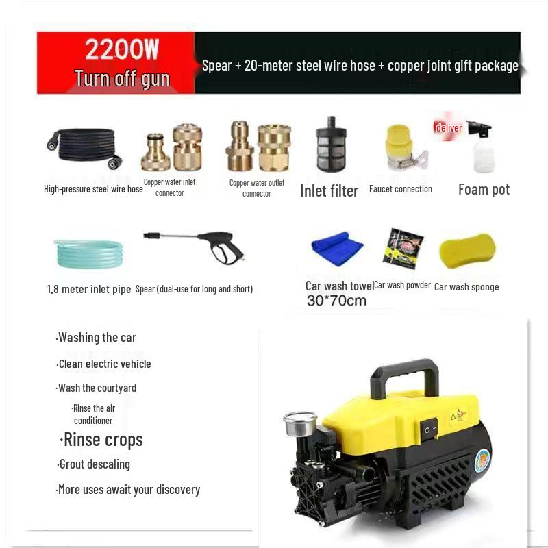 220V Portable High-Pressure Automatic Car Washer with Brush and Water Gun