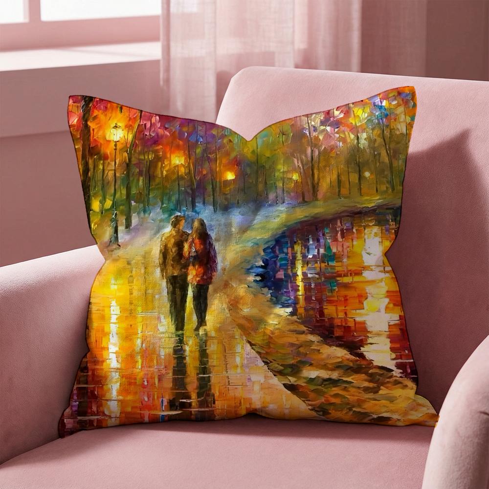 L-Leonid Afremov Oil Painting Cushion Cover Multi-Scene Pillow Cover for Home & Car - Reversible, Soft & Durable for Daily Use