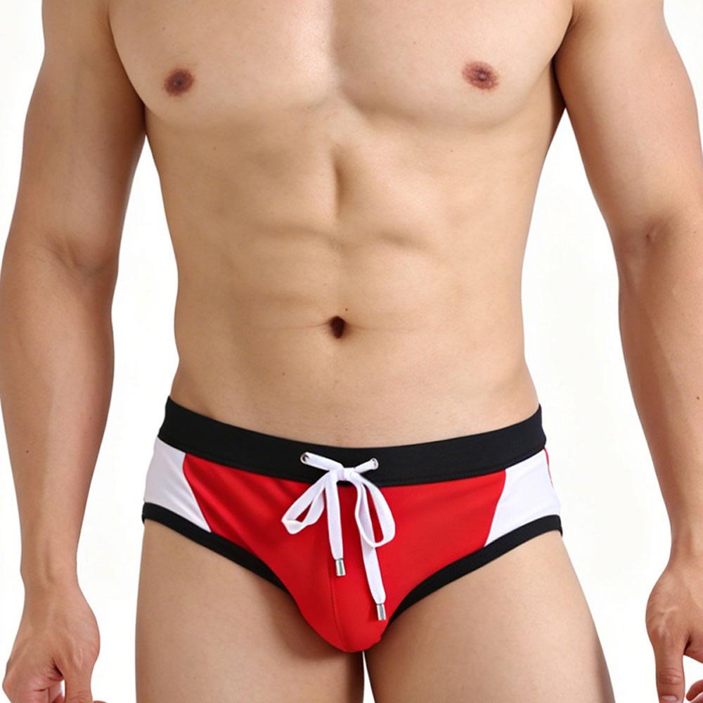 Heren Laag Uitgesneden Zwembroek Nylon Mesh Paneel Sneldrogend Elastische Contour Zakje Sexy Kleurblok Zwemkleding Voor Mannen