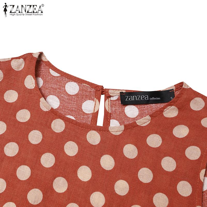 ZANZEA Women Casual O-neck Sleeveless Polka Dot Print Long Dress