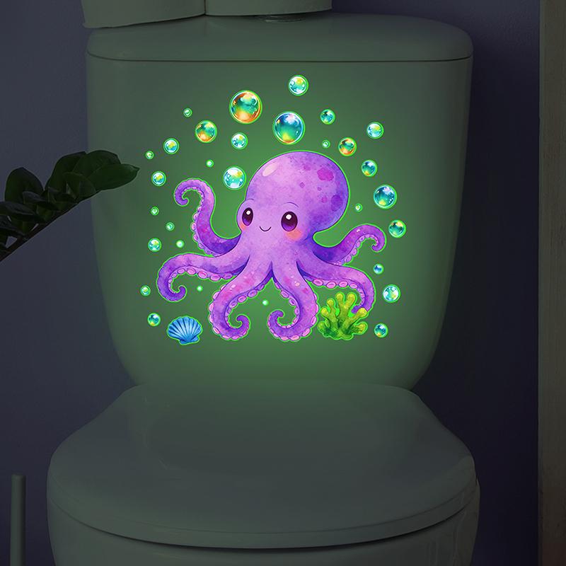 Glow-In-The-Dark Painted Octopus Toilet Sticker Self-Adhesive Removable Wall Decals Home Decor Luminous Car Sticker