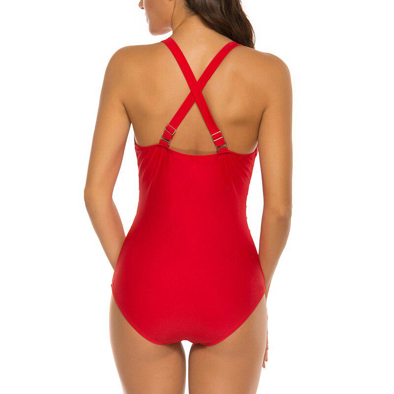 Sexy Swimwear Women One Piece Swimsuits Solid Mesh Bathing Suits Cross Back Beach Wear