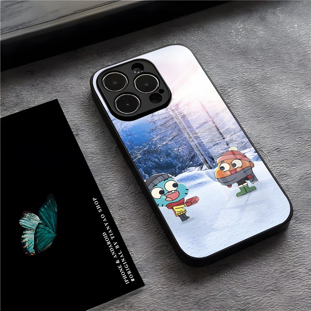

Чехол для телефона G-Gumball And Darwin для iPhone 17 Pro Max 15 Pro 16 14 Plus 12 13 Mini 11 Pro Ударопрочная стеклянная крышка iPhone14 ProMax