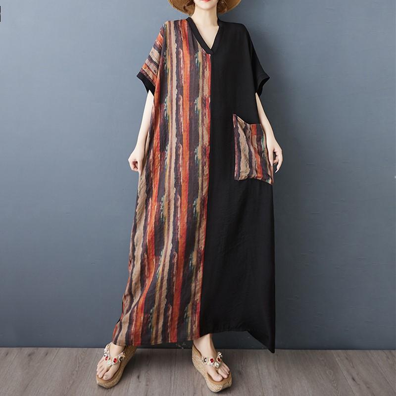 

Короткий рукав Плюс размер Хлопок винтажный цветочный новый в платьях для женщин повседневный свободный Макси длинное летнее платье