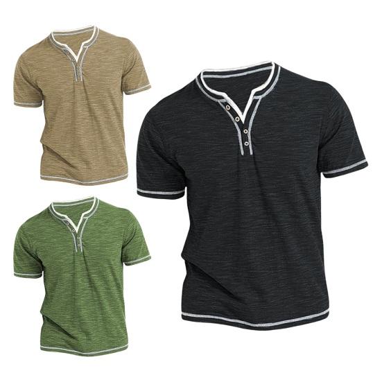 Pánský top Knoflíček Výstřih do V Krátké rukávy Měkký kontrast Barva Pruhovaný Ležérní svetr Střední