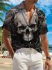 New Men's Casual Short-Sleeve Shirt with White Bone Skull and Twisted Grotesque Thread Design, Versatile Holiday Party and Commuting Top, Machine