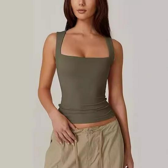 European & American Street Style Square Neck Slim Tank Top - Women's Fashion Base Layer 2025