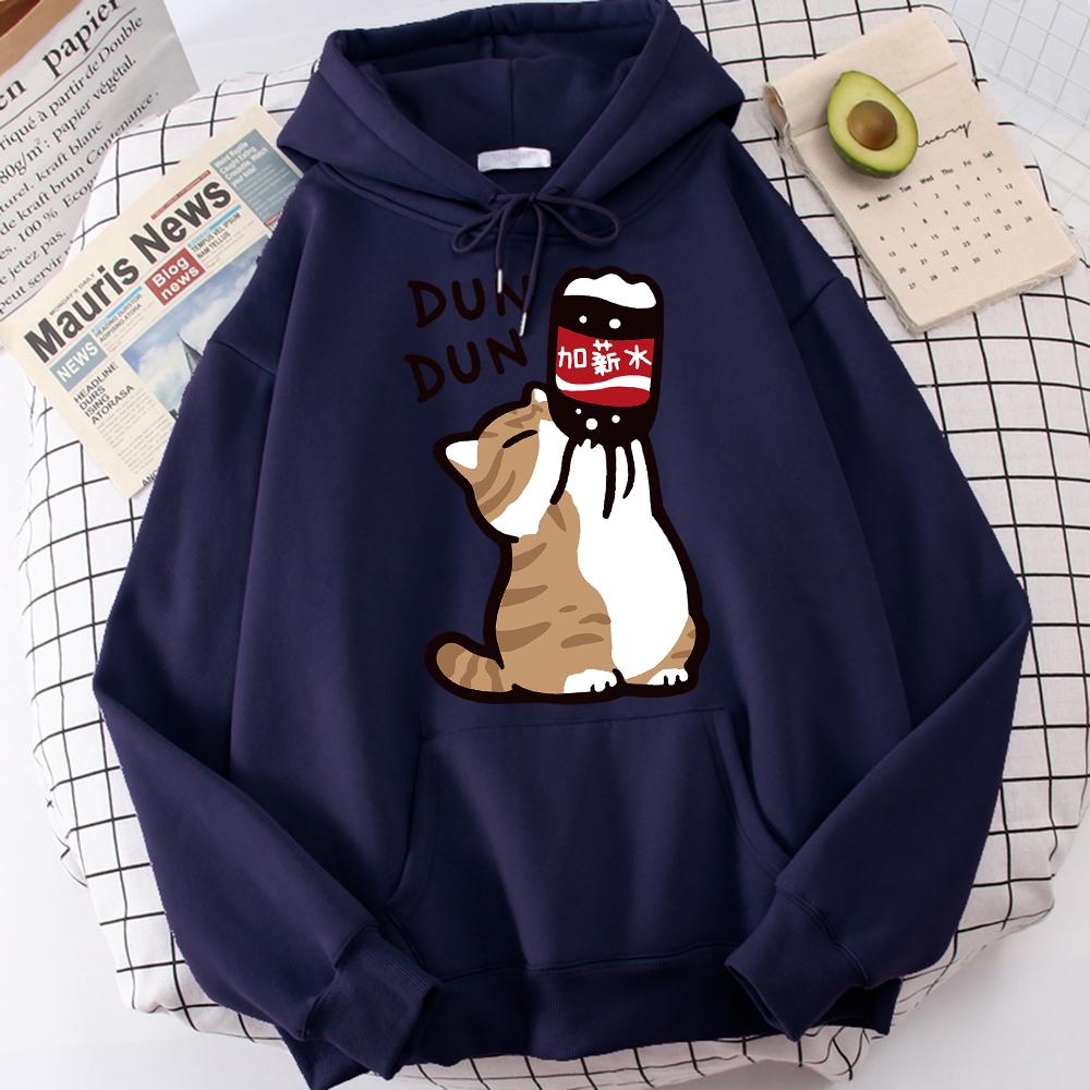 Cartoon Katze Trinken Gehaltserhöhung Getränke Herren Kapuzenjacke Lässige Cartoon Hoodies Vergnügen Sweatshirts Zuhause Harajuku Oberteile