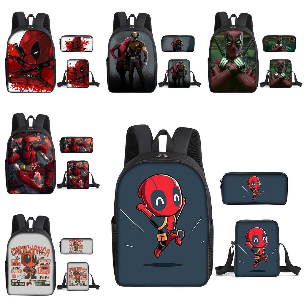 Deadpool 3pcs Student School Bag Backpack Lunch Bags Pencil Case Gifts Kids