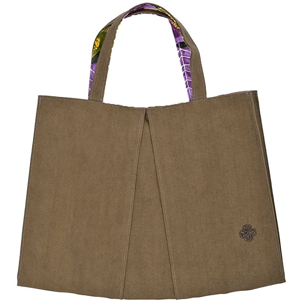 

Kyoto Kimono Yuzen Canvas Tote Bag with Misuzu Song Design, Women s (Khaki/Post Office Camellia/Purple)