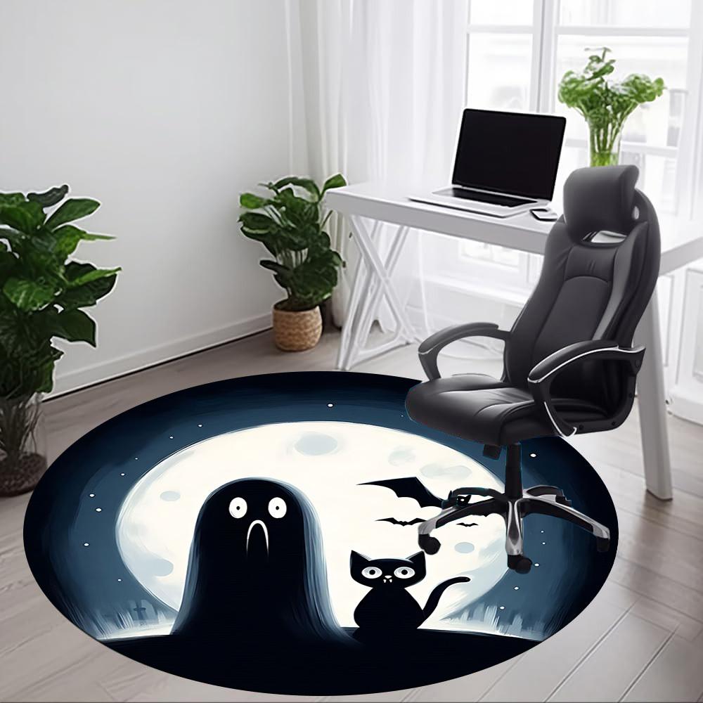 1pc Ghost Cat Office Round Area Rug, Under Office Chairs Bedroom Living Room Home Decor, Room Deco, Available in Various Sizes