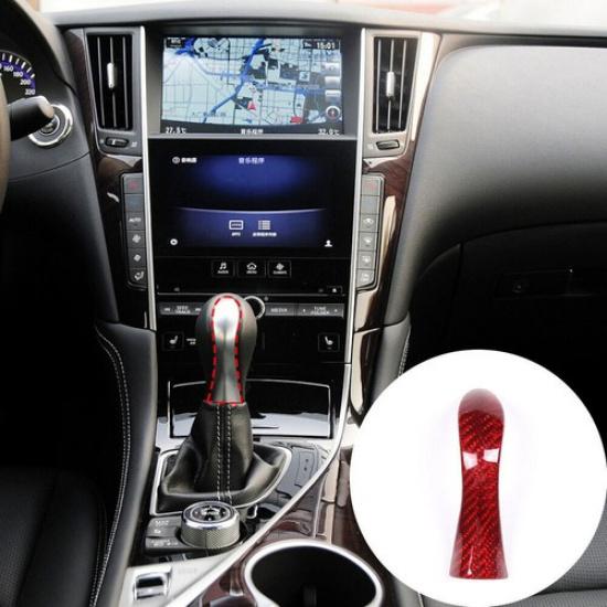 Real Red Carbon Fiber Gear Knob Cover Trim For Infiniti Q50 Q60 2014-2017